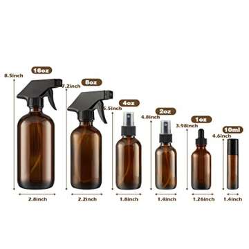 Glass Spray Bottle, SXUDA Amber Glass Spray Bottles Set Roller Bottles, Cleaning Products or Aromatherapy (16OZ, 8OZ, 4OZ, 2OZ, 2OZ Dropper Bottle) x 2, 10 ml Roller Bottle x 4
