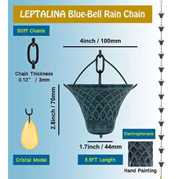 Elegant 8.5FT Bell Rain Chains - Durable & Stylish Garden Decor