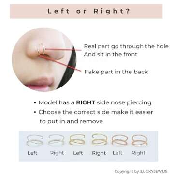 7mm Small Spiral Nose Rings Hoops for Women Men,14K Gold Filled, 20g, Thin Small Double Nose Hoop Ring for Single Piercing, Dainty Nostril Nose Jewelry, Handmade in USA（7 mm 20 Guage, Right Side）