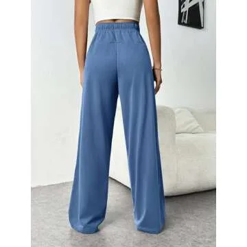 PINSPARK Sweatpants for Womens High Waisted Loose Sweat Pants Straight Wide Legs Pants Fall Trendy Workout Sweatpant with Side Pocket Navy PM