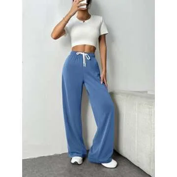 PINSPARK Sweatpants for Womens High Waisted Loose Sweat Pants Straight Wide Legs Pants Fall Trendy Workout Sweatpant with Side Pocket Navy PM