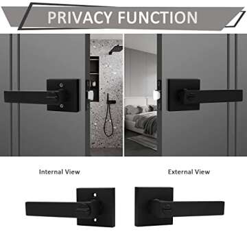 Probrico 5 Pack Privacy Door Handles,Heavy Duty Matte Black Door Lever Hardware,Keyless Interior Door Knob Lockset for Bedroom Bathroom