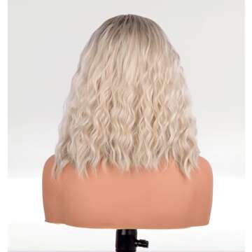 vedar Platinum Blonde Hair Short Curly Lace Front Wigs for Women, Ombre Brown Light Blonde Synthetic Wigs Wob Wigs 12 inch VEDAR-031-12