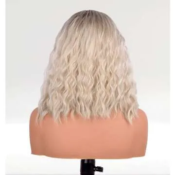 vedar Platinum Blonde Hair Short Curly Lace Front Wigs for Women, Ombre Brown Light Blonde Synthetic Wigs Wob Wigs 12 inch VEDAR-031-12