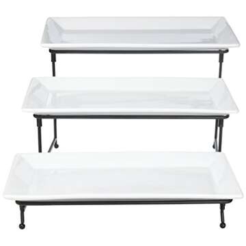 Gibson Elite Gracious Dining 3 Tier White Ceramic Rectangular Food Snack Dessert Serving Plate Rack ...