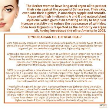 Shea Terra Moroccan Argan Cold-Pressed Extra Virgin Oil | Nutrient-Rich, All Natural & Organic Oil with Anti-Aging Vitamin A and E to Increase Skin Elasticity and Condition Dry & Damaged Hair – 4 oz