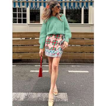 Yimoon Womens Y2K Cardigan Sweater Crewneck Long Sleeve Button Down Cropped Chunky Knit Cardigan Outwear 2024 Fall(Green-L)