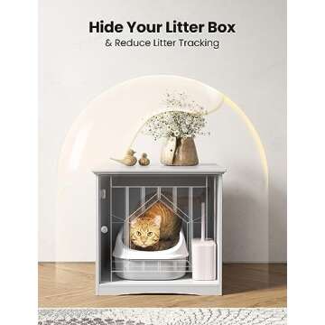 HAPPAWS Cat Litter Box Enclosure Furniture, Modern Cat Box Furniture Hidden, Sturdy Wooden Night Stand & Cat House Side Table, Easy Assembly, Fit Most of Litter Box, White