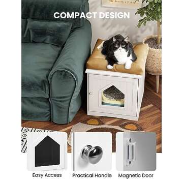 HAPPAWS Cat Litter Box Enclosure Furniture, Modern Cat Box Furniture Hidden, Sturdy Wooden Night Stand & Cat House Side Table, Easy Assembly, Fit Most of Litter Box, White