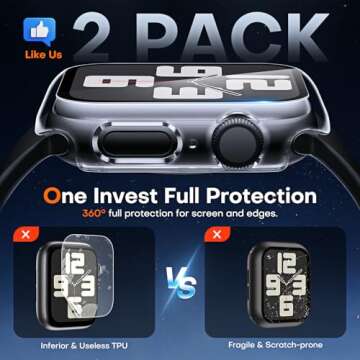 TAURI 2 Pack Hard Case Designed for Apple Watch SE/Series 6/5/4 40mm with 9H Tempered Glass Screen P...