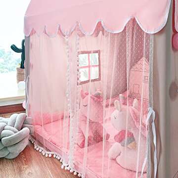 Kids Play Tent for Girls, Toddler Tent Princess Castle Pink Tent Large Playhouse Tent Indoor Fairy Tent with Star Lights