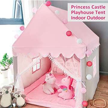 Kids Play Tent for Girls, Toddler Tent Princess Castle Pink Tent Large Playhouse Tent Indoor Fairy Tent with Star Lights