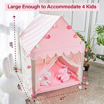 Kids Play Tent for Girls, Toddler Tent Princess Castle Pink Tent Large Playhouse Tent Indoor Fairy Tent with Star Lights