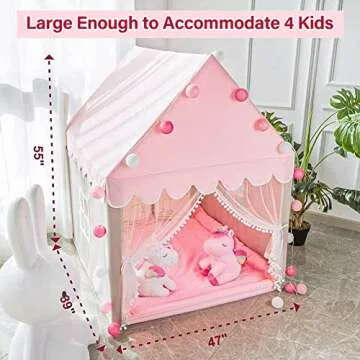 Kids Play Tent for Girls, Toddler Tent Princess Castle Pink Tent Large Playhouse Tent Indoor Fairy Tent with Star Lights