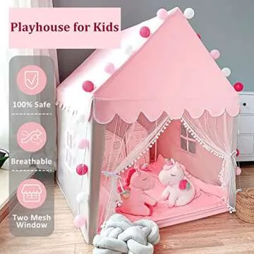 Kids Play Tent for Girls, Toddler Tent Princess Castle Pink Tent Large Playhouse Tent Indoor Fairy Tent with Star Lights
