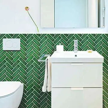 Green Peel and Stick Backsplash Herringbone Tile, Renter Friendly Backsplash Emerald Green Stick on Backsplash for Kitchen Bathroom (10 Sheets)