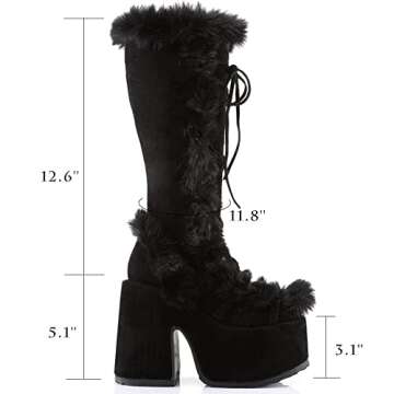 VIMISAOI Womens Mid Calf Boots, Lace Up Zip Block Chunky High Heel Punk Goth Warm Fur Winter Snow Platform Boots
