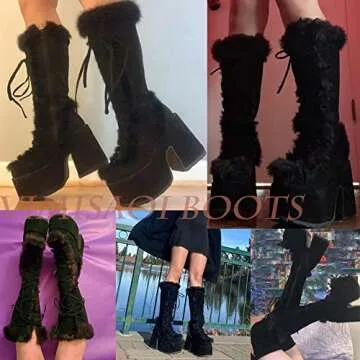 VIMISAOI Stylish Faux Suede Mid Calf Platform Boots