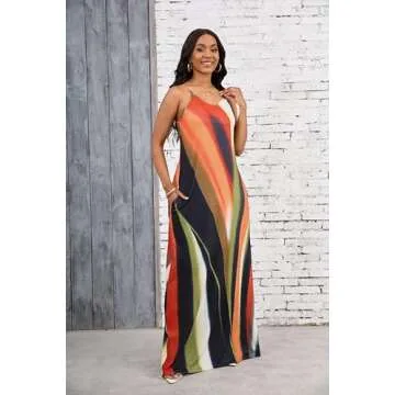BessCops Summer Maxi Dresses for Women 2025 Plus Size Sundresses Casual Fashion Sleeveless Loose Long Sexy Dress with Pockets Orange