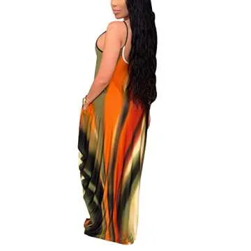 BessCops Summer Maxi Dresses for Women 2025 Plus Size Sundresses Casual Fashion Sleeveless Loose Long Sexy Dress with Pockets Orange