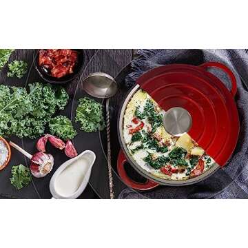 Hystrada Enameled Cast Iron Dutch Oven - 5qt Dutch Oven Pot with Lid and Steel Knob 500 degrees - Cookware for Gas, Electric & Ceramic Stoves - Red Enamel - Cooking & Baking
