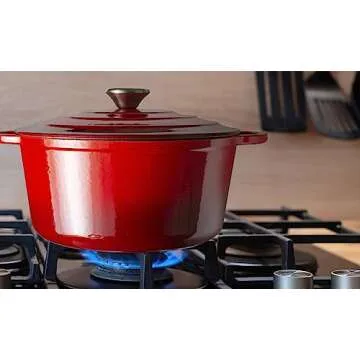 Hystrada Enameled Cast Iron Dutch Oven - 5qt Dutch Oven Pot with Lid and Steel Knob 500 degrees - Cookware for Gas, Electric & Ceramic Stoves - Red Enamel - Cooking & Baking