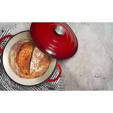 Hystrada Enameled Cast Iron Dutch Oven - 5qt Dutch Oven Pot with Lid and Steel Knob 500 degrees - Cookware for Gas, Electric & Ceramic Stoves - Red Enamel - Cooking & Baking