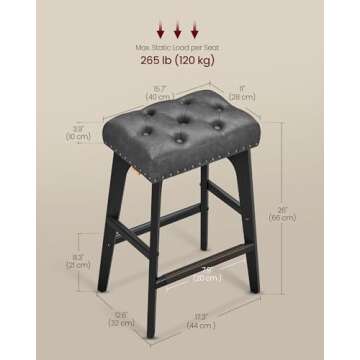 VASAGLE Bar Stools Set of 2, Saddle Counter Height Bar Stools with Wood Legs, PU Leather Thickened U...