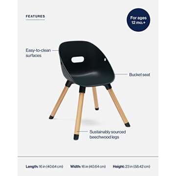 Lalo The Play Chair, Wooden and Non-Toxic Plastic Kids and Toddler Chair - Sturdy Bucket Seat and Easy to Clean Kids Chair with up to 200 lb. Weight Capacity, Set of 2 - Licorice