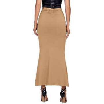 Umenlele Women's Casual High Waist Ruched Ribbed Stretchy Bodycon Maxi Long Skirt Beige Small