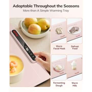 Laudlife Electric Warming Mat for Food, Roll-Up Silicone Heating Pad with 7 Adjustable Tempmaster Levels, Foldable Warming Tray for Countertop,Buffet Party, Kitchen & Home Daily Use, Child Lock, Pink