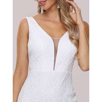 Ever-Pretty Womens Sexy Double V-Neck Sheer Bust Long Lace Beach Wedding Dress 8 US White
