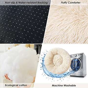 SlowTon Calming Dog Bed for Small Medium Large Dogs Cats, Donut Cuddler Cozy Warm Anti-Anxiety Puppy Cat Cushion Mat, Ultra Soft Fluffy Plush Round Pet Pillow No Slip Machine Washable(Beige,20")