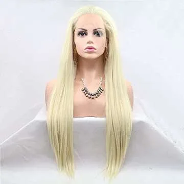 Kalisa 613 Blonde Wig for Women Long Straight Blonde Free Part Wig Natural Hairline Glueless Wig Heat Resistant Fiber Synthetic Lace Frontal Wigs