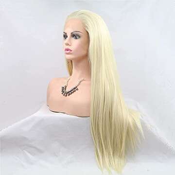 Kalisa 613 Blonde Wig for Women Long Straight Blonde Free Part Wig Natural Hairline Glueless Wig Heat Resistant Fiber Synthetic Lace Frontal Wigs