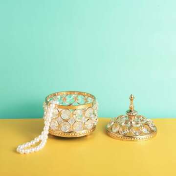 Feyarl Glam Crystal Jewelry Box Sparkly Trinket Organizer Earrings Rings Box Treasure Keepsake Box S...