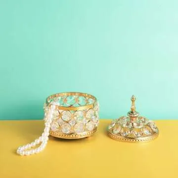 Feyarl Glam Crystal Jewelry Box Sparkly Trinket Organizer Earrings Rings Box Treasure Keepsake Box S...