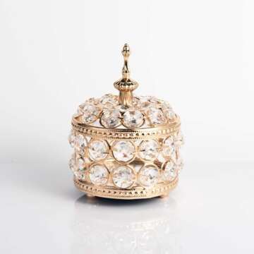 Feyarl Glam Crystal Jewelry Box Sparkly Trinket Organizer Earrings Rings Box Treasure Keepsake Box Storage Mirror Surface with Lid for Valentine Wedding BirthdayTabletop Bedroom Decoration(Gold)