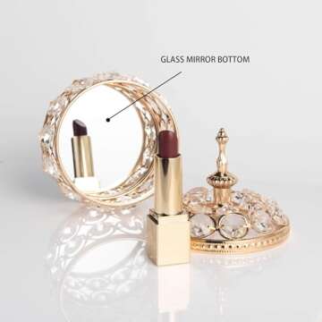 Feyarl Glam Crystal Jewelry Box Sparkly Trinket Organizer Earrings Rings Box Treasure Keepsake Box Storage Mirror Surface with Lid for Valentine Wedding BirthdayTabletop Bedroom Decoration(Gold)