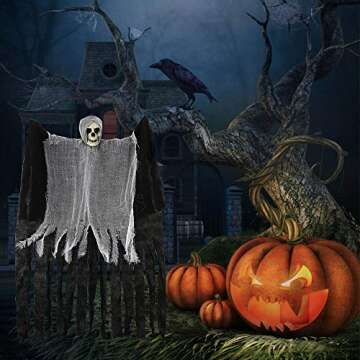 2PCS Halloween Hanging Skeleton Ghost Scary Skull Skeleton Halloween Hanging Decorations for Front Yard Windows Halloween Party Haunted House (100 * 60cm)