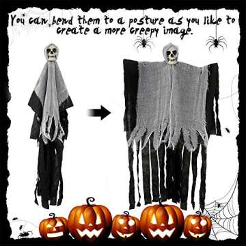 2PCS Halloween Hanging Skeleton Ghost Scary Skull Skeleton Halloween Hanging Decorations for Front Yard Windows Halloween Party Haunted House (100 * 60cm)