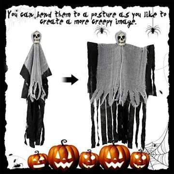 2PCS Halloween Hanging Skeleton Ghost Scary Skull Skeleton Halloween Hanging Decorations for Front Yard Windows Halloween Party Haunted House (100 * 60cm)