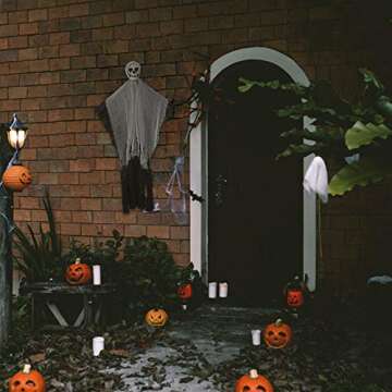 2PCS Halloween Hanging Skeleton Ghost Scary Skull Skeleton Halloween Hanging Decorations for Front Yard Windows Halloween Party Haunted House (100 * 60cm)