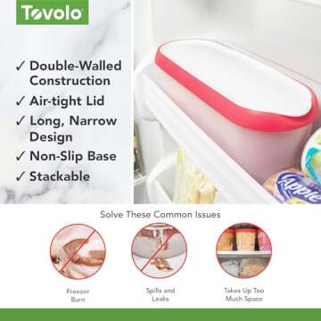 Tovolo Ice Cream Containers for Homemade Ice Cream, Glide-A-Scoop (1.5 Qt, Strawberry Sorbet) - Stackable Ice Cream Storage Containers for Freezer - BPA-Free Ice Cream Tub with Lid & Non-Slip Base