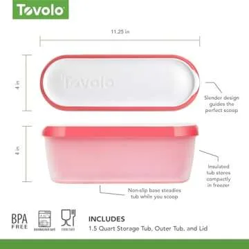 Tovolo Ice Cream Containers for Homemade Ice Cream, Glide-A-Scoop (1.5 Qt, Strawberry Sorbet) - Stackable Ice Cream Storage Containers for Freezer - BPA-Free Ice Cream Tub with Lid & Non-Slip Base