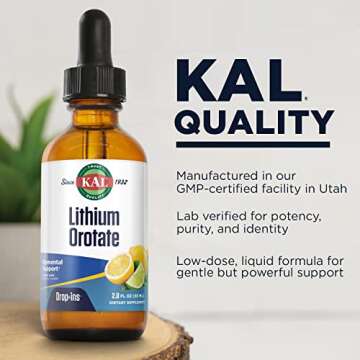 KAL Lithium Orotate Dropins, Chelated | Mood & Relaxation Support | Natural Lemon Lime Flavor | 2oz, Approx. 60 Serv.