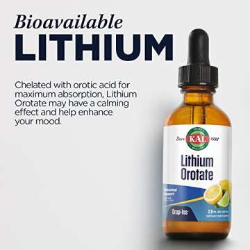 KAL Lithium Orotate Dropins, Chelated | Mood & Relaxation Support | Natural Lemon Lime Flavor | 2oz, Approx. 60 Serv.