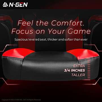 N-GEN Gaming Chair Ergonomic Office Chair PC Desk Chair with Lumbar Support Flip Up Arms Levelled Seat Style Headrest PU Leather Executive High Back Computer Chair for Adults Women Men (4. Red)