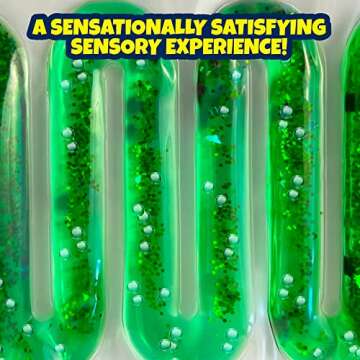 GooToobz Originals - Squishy Sensory Tubes - Filled with Colorful Water, Glitter and Beads | Non-Toxic, Squeezable Fidget | Stress and Anxiety Relief - Triple Sensory Experience! (Rumble Rush Green)