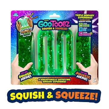 GooToobz Originals - Squishy Sensory Tubes - Filled with Colorful Water, Glitter and Beads | Non-Toxic, Squeezable Fidget | Stress and Anxiety Relief - Triple Sensory Experience! (Rumble Rush Green)
